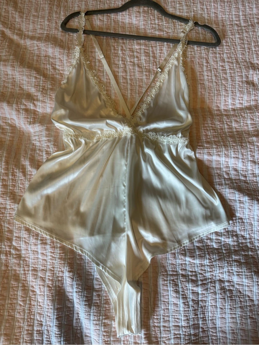Forever 21 Ivory Lace-Trim Satin Romper